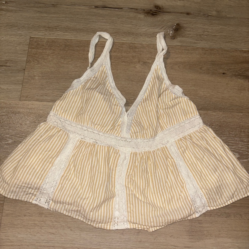 Boho Eyelet Babydoll Tank – Crocheted Straps – Size Medium